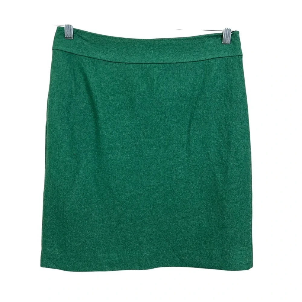Banana Republic Women Wool Blend Pencil Skirt Lined Full Gold Zipper Green 6P*